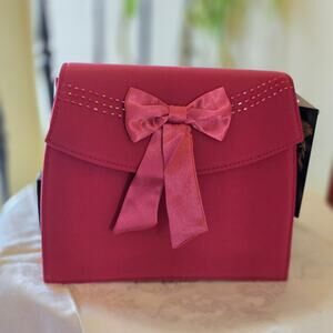 NIB Champagne Italy rose berry with bow and beads purse